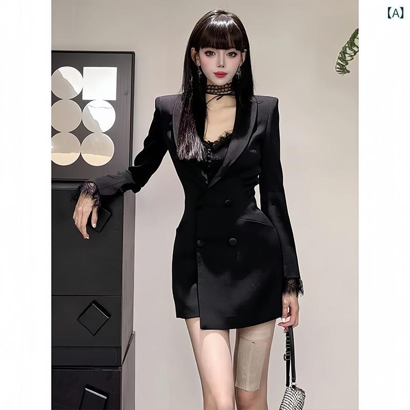 チュニック レディース おしゃれ ファッション ウエスト ジャケット コート ミドル丈 秋 スリム 高級感 セクシー ブラック アプリコット