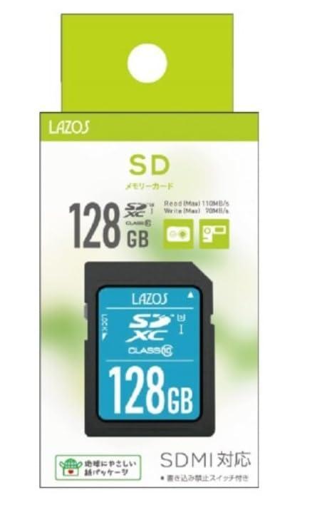 SDカード 128GB SDXC 記録 デジカメに ビデオに メモリカード めもりーかーど Lazos SDXCカード 128GB class10 L-B128SDX10-U3