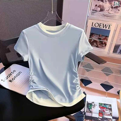 ティアード チュニック ブラウス ぽわん袖 レディース ドーパミン カラー Tシャツ 夏の新 モーダル 両面 プリーツ スリムフィット フェイク ツーピース 半袖 トップ 女性用 ティアード チュニック ブラウス ぽわん袖 レディース ドーパミン カラー Tシャツ 夏の新 モーダル 両面 プリーツ スリムフィット フェイク ツーピース 半袖 トップ 女性用