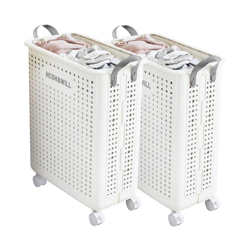 HCSH&amp;WILL 洗濯かご ランドリー バスケット 折りたたみ 洗濯カゴ 洗濯籠 キャスター付き 大容量 取..