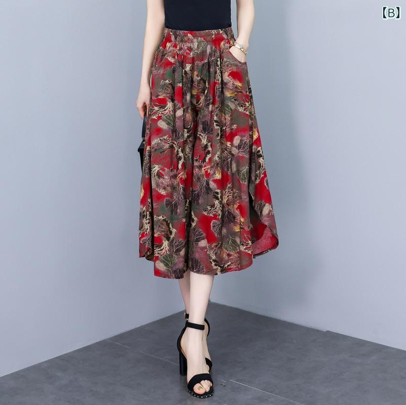 ワイドパンツ レディース涼しい素材ウエスト楽ちんパンツ 体型カバー 夏服ゴム入り