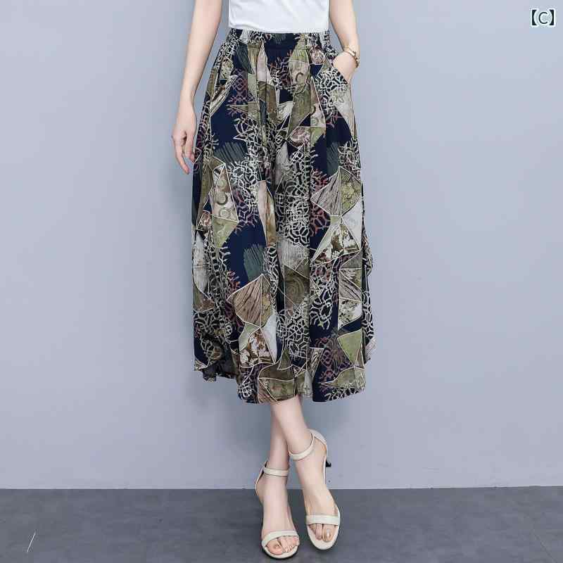 ワイドパンツ レディース涼しい素材ウエスト楽ちんパンツ 体型カバー 夏服ゴム入り