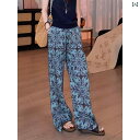 ワイドパンツ レディース涼しい素材ウエストゴム入り楽ちんパンツ 体型カバー 夏服