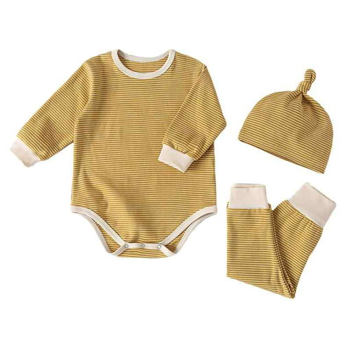 YINOON セットアップ ベビーロンパース 長ズボン 帽子 3点セット ベビー服 女の子 男の子 長袖 韓国 子供服 縞柄 ルームウェア YINOON セットアップ ベビーロンパース 長ズボン 帽子 3点セット ベビー服 女の子 男の子 長袖 韓国 子供服 縞柄 ルームウェア