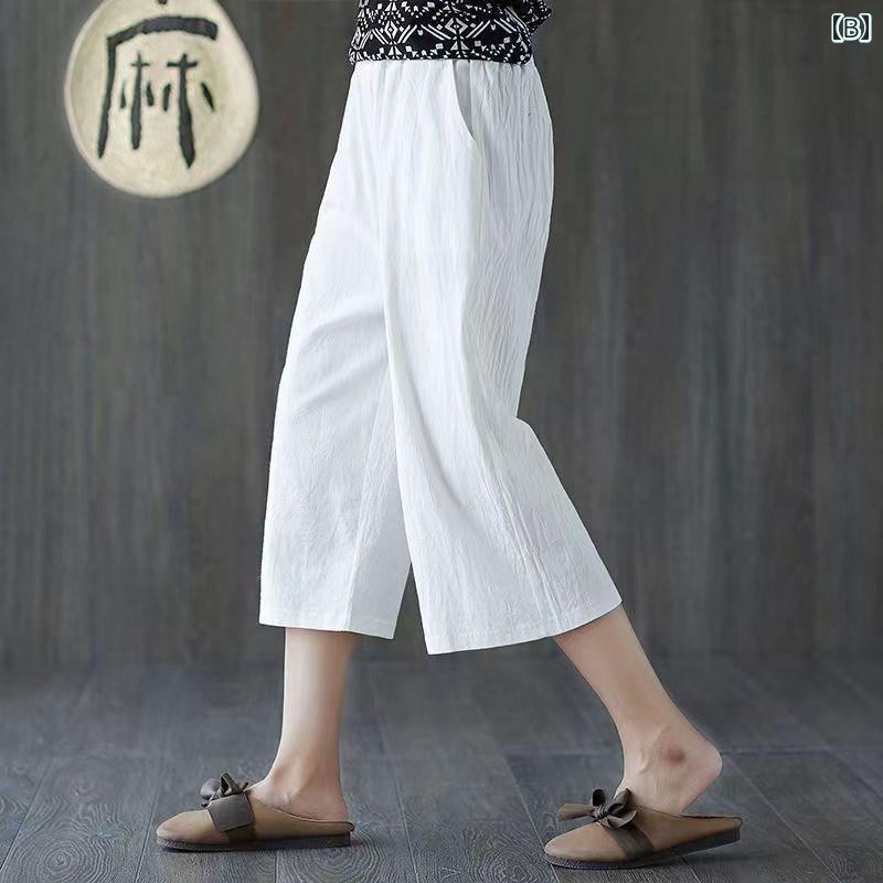 ワイドパンツ レディース涼しい素材ウエスト楽ちんパンツ 体型カバー 夏服ゴム入り