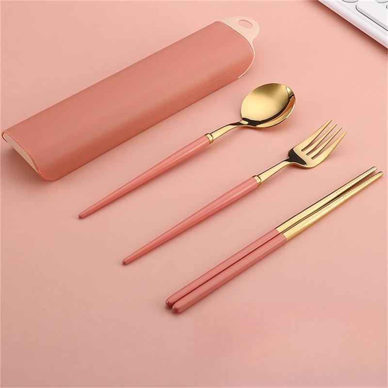 箸 フォーク スプーン カトラリーセット 3点セット ステンレス鋼 収納ケース付 携帯食器セット 衛生 すべらない箸 携帯便利 大人 学生子供用 お弁当 アウドドア 通勤 通学 キャンプ用(3)