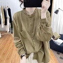 シャツ ブラウス ワンピ Aライン 長袖の シャツ 女性は 2025 春秋に 色の レトロで ゆったりしています。(4)