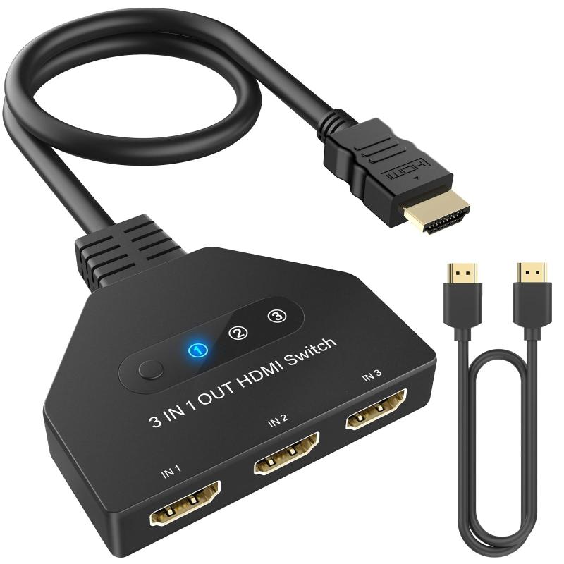 HDMI 切替器 3入力1出力 hdmi 切り替え器 HDMI セレクター【4Kx2K安定版】 HDMI 分配器 4K/1080p/3D視覚効果 金メッキコネクタ搭載 手動切替 Chromecast Fire TV Stick Xbox One ゲーム機 レコーダー パソコン PS5