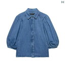 デニム シャツ ブラウス 長袖 青 レディース ZADATA 婦人服 2025 新型 欧米 ファッション シンプル 百合 半袖 デニムシャツ 5216053 400
