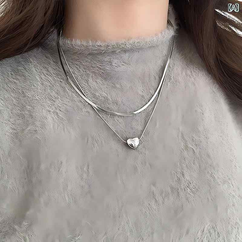ネックレス レディース オープンハート 二 重に チタン 鋼の 愛 蛇 骨 ネックレスを かぶっている 女性..