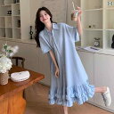 太めの mm 特大 サイズ 300 斤 半袖 シャツ ワンピース 女性 夏 ゆったり お腹 カバー スリム スプライシング フリルスカート 2