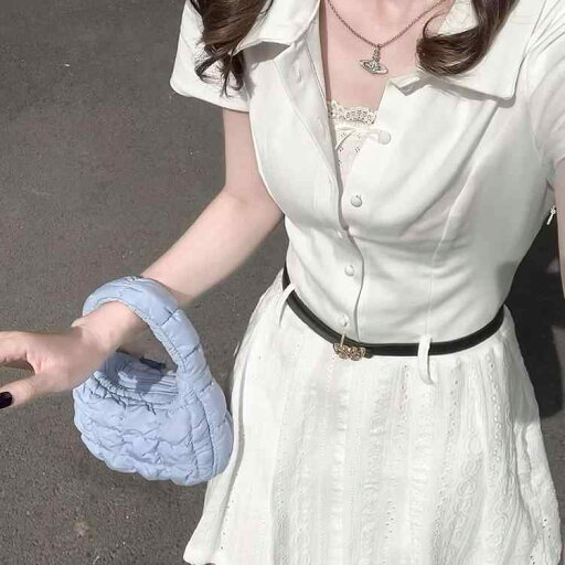 フレンチ ポロ カラーの 白い ワンピース 女性用 2025年 初夏 小柄な 方向け ハイエンド aライン ウエスト ショート スカート フレンチ ポロ カラーの 白い ワンピース 女性用 2025年 初夏 小柄な 方向け ハイエンド aライン ウエスト ショート スカート