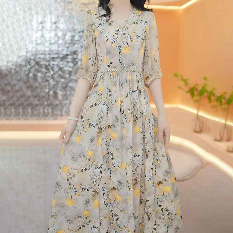 きれいめ 体型カバー 上品 かわいい シフォンドレス　ワンピース　レディース 花柄 ワンピース 2025年 レディース 夏 秋 13 ライン ホット スタイル 軽量 高級 ハイエンド シフォンスカート