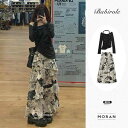 レディーススカート おしゃれ 大人かわいい 初秋 レトロ ハイウエスト 着痩せ スタイルアップ効果 小柄 低身長向け Aライン 小花柄 フリル ティアード ロン...