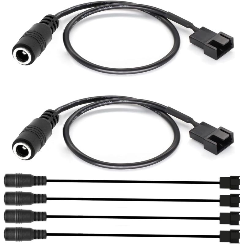 KILIGEN 2 個の DC 電源プラグ - デュアル 3 ピンおよび 4 ピン PC ファン電源アダプター ケーブル、DC5521-4 ピン ケーブル