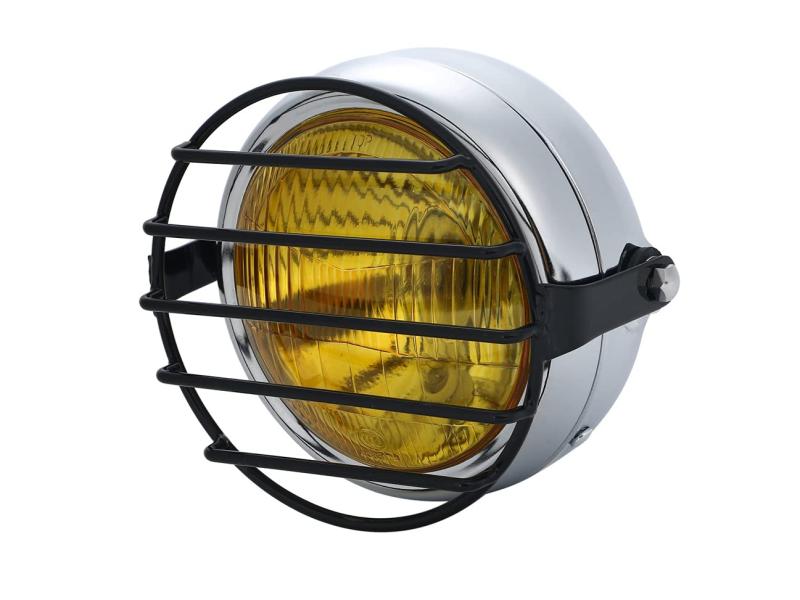 12V ビンテージ ベーツライト ヘッドライト ブラケット 付き ボバー ガード オフロード 5.5インチ H4 TW225 TW250 セロー225 セロー250 トリッカー DT250 XT250 等 汎用 社外品