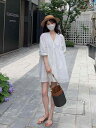 カジュアル ワンピース シンプル 大きいサイズ 大きいサイズ 300ポンド 太った 女の子 フック 花 シャツ ドレス 女性 夏 フレンチ バブル スリーブ V...