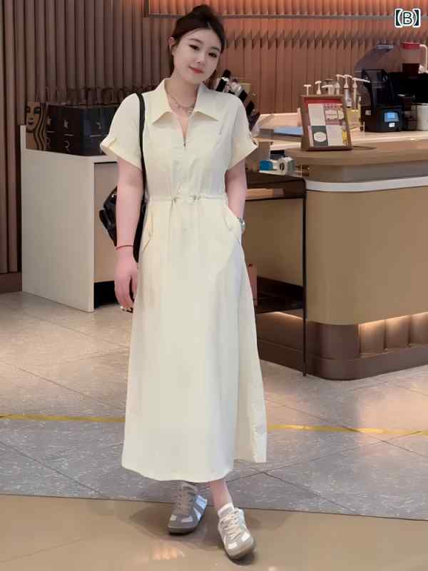 カジュアル ワンピース シンプル 大きいサイズ 大きいサイズ 黒の 高級 女性用 夏服 ドレス 太い mm スリム ウエスト の シャツ スカート
