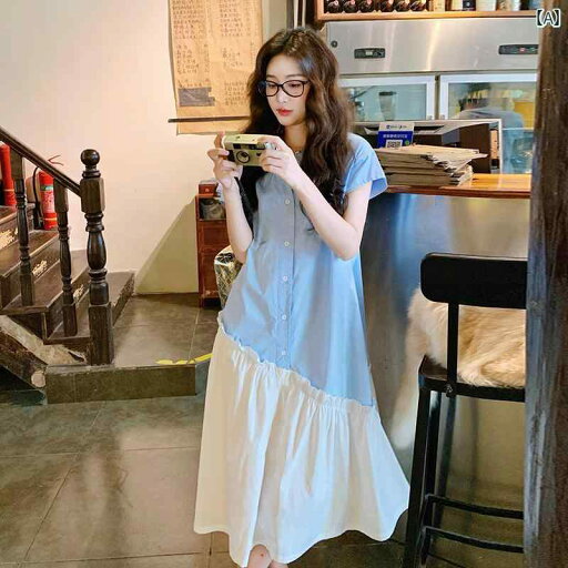 カジュアル ワンピース シンプル 大きいサイズ 夏の レディース 小さくて ユニークな カラーマッチング 半袖 ドレス 美しく ゆったり スリム シャツ カジュアル ワンピース シンプル 大きいサイズ 夏の レディース 小さくて ユニークな カラーマッチング 半袖 ドレス 美しく ゆったり スリム シャツ