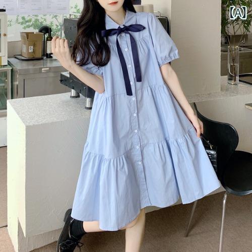 カジュアル ワンピース シンプル 大きいサイズ 大きいサイズ 女性用 リボン ブルー シャツ ワンピース 小さめで 爽や かな スイートな パフスリーブ ゆったり スリム ベビー ドール 夏 カジュアル ワンピース シンプル 大きいサイズ 大きいサイズ 女性用 リボン ブルー シャツ ワンピース 小さめで 爽や かな スイートな パフスリーブ ゆったり スリム ベビー ドール 夏