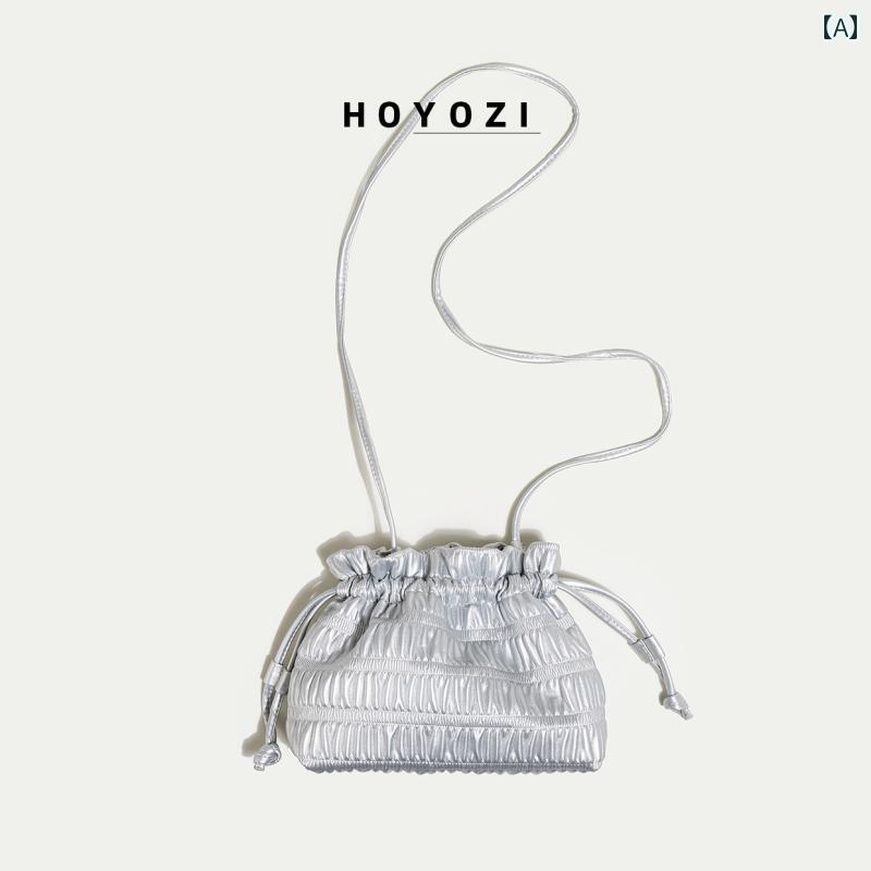 Xiaoyoujia バッグ HOYOZI 韓国 プリーツ バケット スモール ショルダーバッグ レディース 2024年 ショルダー メッセンジャーバッグ