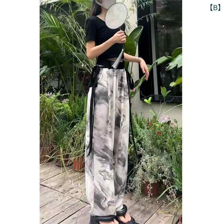 ワイドパンツ レディース涼しい素材ウエスト楽ちんパンツ 体型カバー 夏服ゴム入り