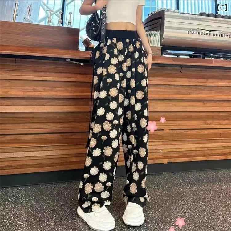 ワイドパンツ レディース涼しい素材ウエスト楽ちんパンツ 体型カバー 夏服ゴム入り