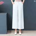 ワイドパンツ レディース涼しい素材ウエスト楽ちんパンツ 体型カバー 夏服ゴム入り