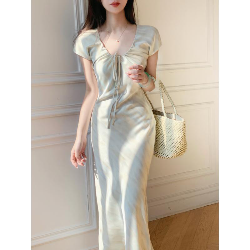 体型カバー ワンピース ロング丈 マキシワンピース 夏 ゆったり きれいめ 半袖 大人かわいい 着痩せ