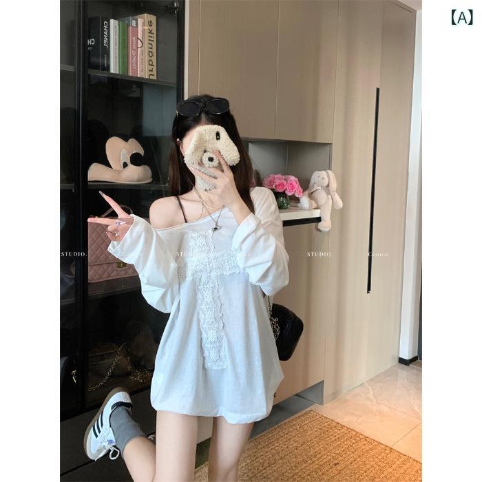 シャツ ブラウス ワンピ Aライン Tongiiu jennie 日記 微 透 レース t シャツ 女性は ゆったりと して..