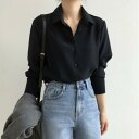 シャツ ブラウス ワンピ Aライン 2024 春秋 シャツ 女性 長袖 春 感小 衆 黒 上着 港 味 レトロ マスク シャツ(4)