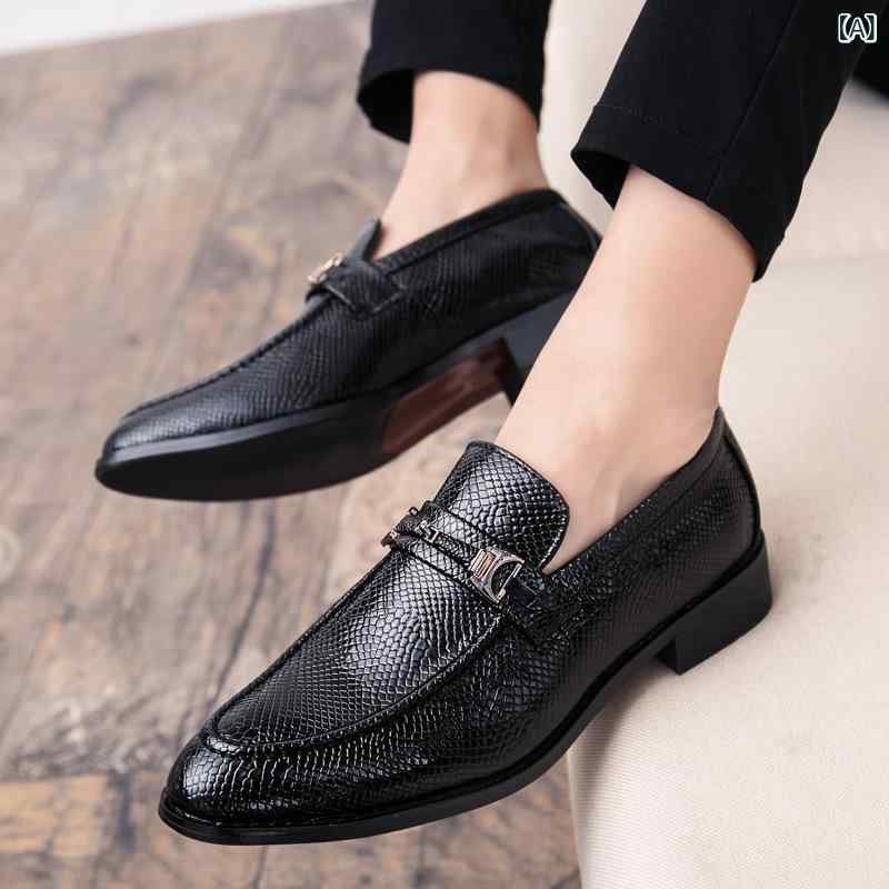 メンズ シューズ 革靴 レザーシューズ スリッポン ローファー ポインテッドトゥ ヘビ柄 パイソン柄 パイソン柄 カジュアル ドレスシューズ パーティー ナイトシーン ホスト 衣装 個性的 おしゃれ 男性用 紳士靴