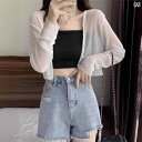 ショート丈 カーディガン 氷 糸 日焼け防止 服 カーディガン レディース 薄手 夏の マントに サスペンダー スカートを つけて エアコン シャツを 着ます。