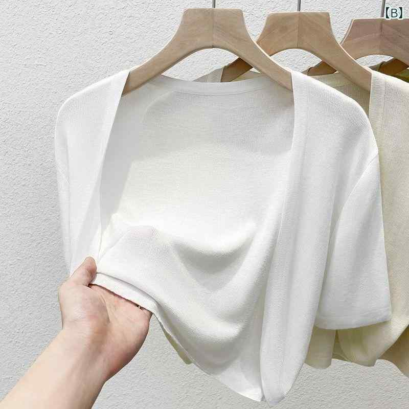 ショート丈 カーディガン ニットカーディガン 女性 2025新 夏 半袖の 小さい ストールの 外に 氷 糸 日焼け防止 ブラウスの 短い 上着が ついている