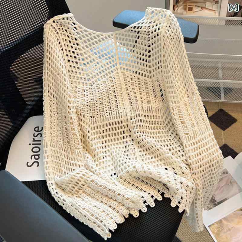 楽天バランスケア　楽天市場店ニット トップス 七分丈 ブラウスの レディース 新型の 韓 系の 頭の 感の 小さい 大衆の 透かし彫りの ゆったりしている 百合の 長袖の メリヤスの 上着の AL 123