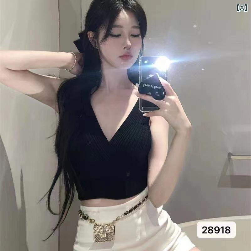 ホワイト 白 ショート丈 ミニ Vネック 夏の 魅惑的 ギャル v ネックの 色の ニットキャミソールの レデ..