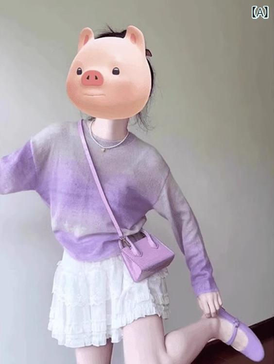 ニット トップス 七分丈 2025 新型 ファッションの 薄手 感 丸 首 長袖 ニット レディース 春夏は ゆったりと していて やせています。(4)