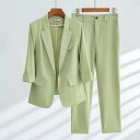 レディース セットアップ ジャケット 緑の 薄手 スーツ スーツ レディース 春夏のの ファッションの 職業の 服の 作業着の 小さい 子供の カジュアル スーツ コート