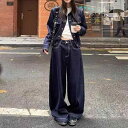 レディース セットアップ ジャケット 十三 行の 紺色の 短い デニムの コートの レディース 秋服の アメリカ 式の 修身の 小さい 背の ハイエンド ジャケット 上着の スーツ