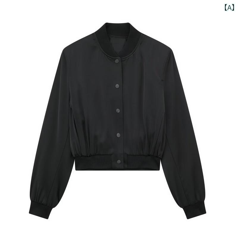 レディース セットアップ ジャケット 欧米の 婦人服の 新型の サテンの 質感の 短い パイロットの ジャケット コートの サテンの 質感の 工 装の ズボンの スーツ