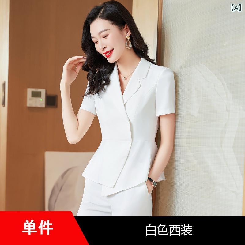 レディース セットアップ ジャケット 七 谷 娘 黒い スーツ 女性 夏 2024 ジュエリー 店 ホテル 半袖 職業 服