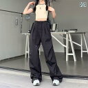 カーゴパンツ レディース ワイドパンツ アメリカ 速乾 工 装 ズボンの 子供の 夏の 薄手 金は 縄を 引きます。