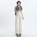 デニムパンツきれいめ ストレート ハイウエスト 米の 白い高 腰の 広い 足の 延長の ジーパンの レディース 2025年の 春の シーズン 項は ゆったりしていて 痩せています。