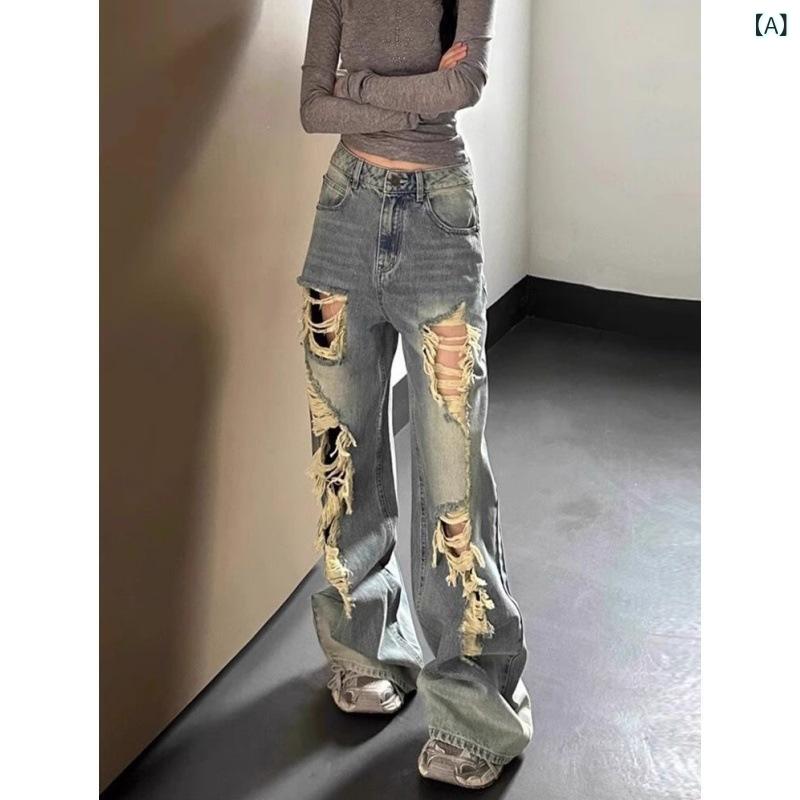 デニムパンツきれいめ ストレート ハイウエスト 女性用 ストリート ベギング リー チョーカー 夏用 薄..