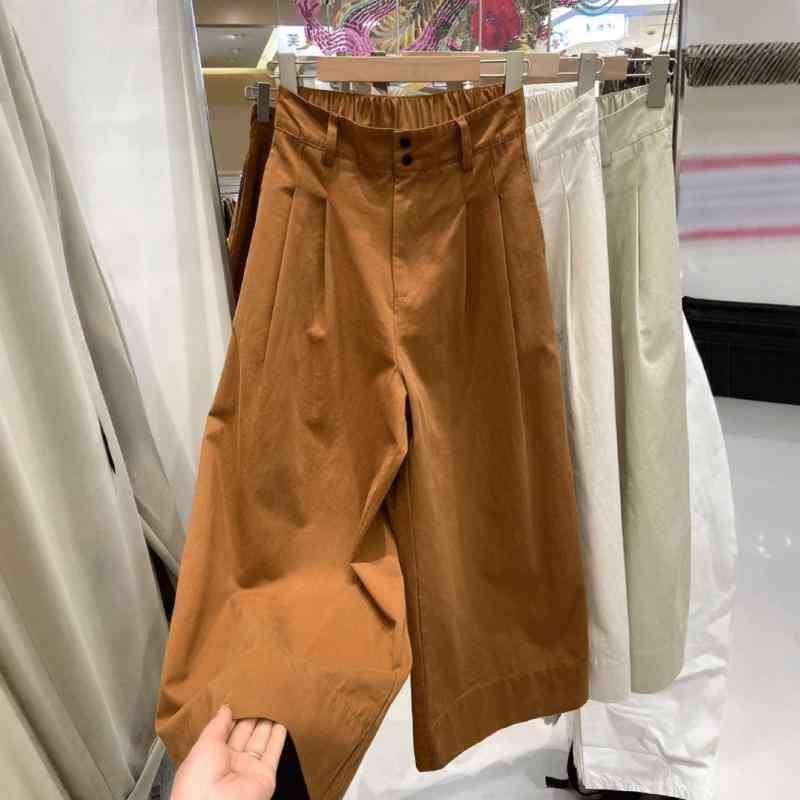 レディースパンツ無地シンプルハイウエスト 2024 韓国 系高 腰 シンプル 風 高級 ワイド パンツ 女性 ..