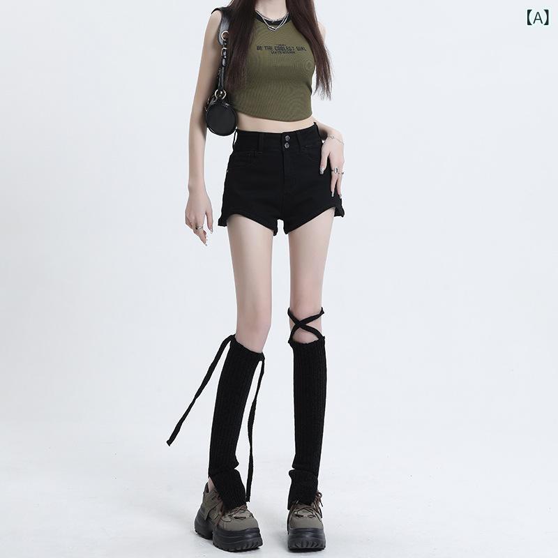 デニムパンツきれいめ ストレート ハイウエスト 黒の高 腰 デニムショートパンツ 女性 2025 春夏 ギャルが 痩せています。