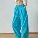 カーゴパンツ レディース ワイドパンツ 湖の 青い 復古の しわの 傘の 兵の 服装の ズボンの レディース 夏の 薄手 金の ゆったりしている まっすぐな 筒の レジャーの 広 脚の 運動の 長い ズボン