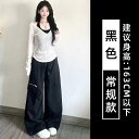 カーゴパンツ レディース ワイドパンツ アメリカ レトロ まっすぐな 筒の 工 装の ズボンの レディース 2025 春夏の 新型の ハイウエストの ゆったりしている 小さい 背は やせている 広 足の カジュアル ズボンを 現します。