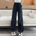 カーゴパンツ レディース ワイドパンツ 2025 新型 工 装 ズボン 女性 春夏 ファッション 百合高 腰 ゆるい ポケット 痩せ ストレート カジュアル スポーツ パンツ ブーム|詳細画像