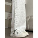 カーゴパンツ レディース ワイドパンツ レトロ 波の 点の レースの まっすぐな 筒の 広い 足の ズボンの レディース 夏の 2025 新型の 白い のは ゆったりしていて 痩せています。